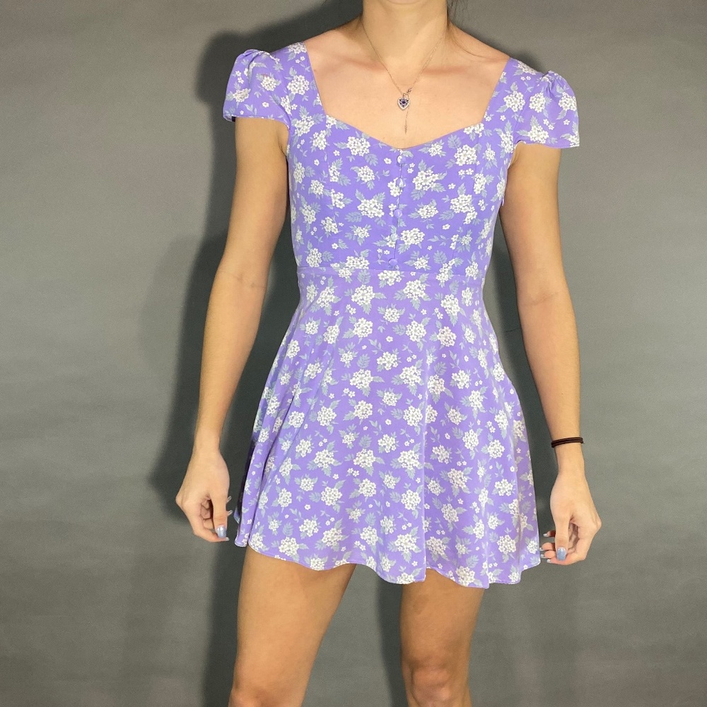 Lulu's Floral Purple Cap-Sleeve Dress Size XS